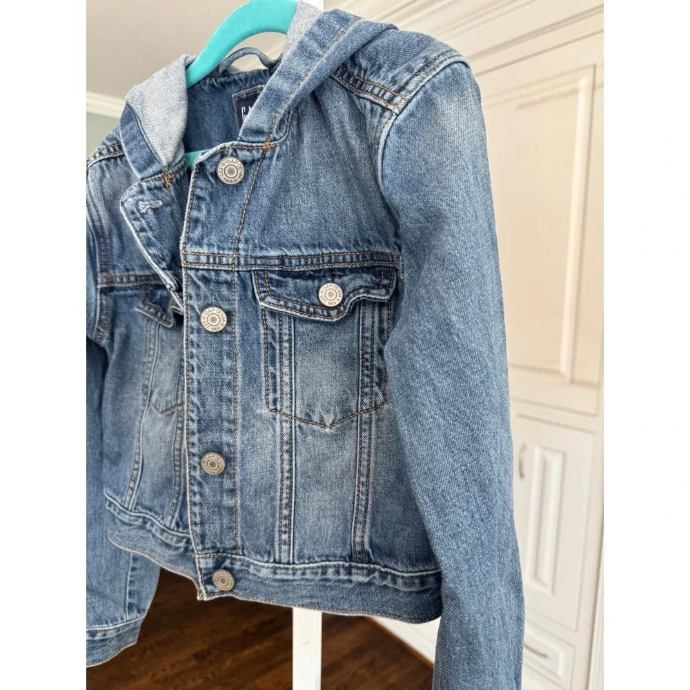 Gap Kids Girls Denim Jean Jacket‎ with Hood Blue Medium Wash Size Large 10 12
